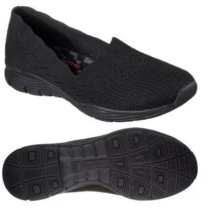 Skechers Seager Power Hitter Knit Mary Jane Flatsin Black, Memory Core, Size 10